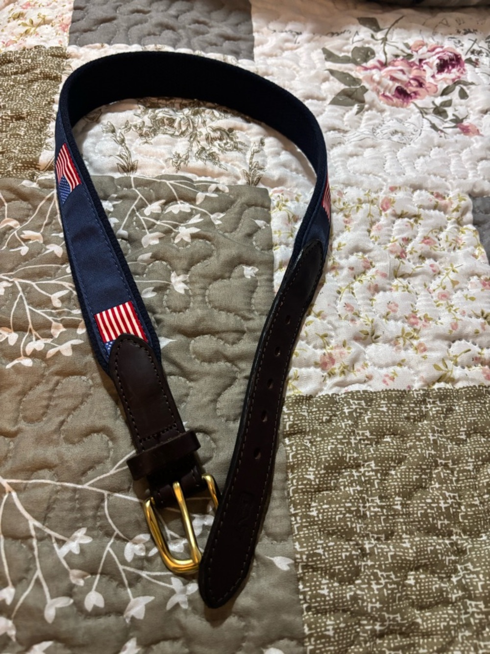 Vineyard Vines Navy Belt with American Flag Stitching